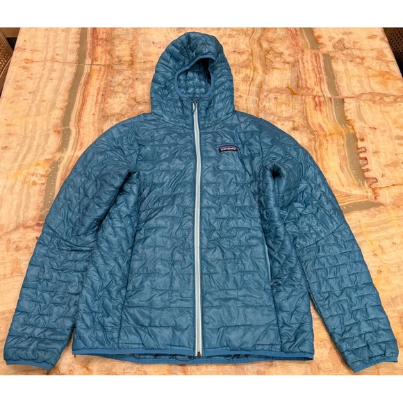 Patagonia Jackets & Blazers - Patagonia Womens Nano Puff Hooded Jacket Blue Insulated Quilted Zip Pockets M